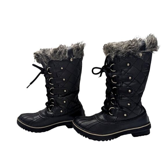 NWOT SOREL Tofino Black Waterproof Quilted Round Toe Lace Up Snow Boots Sz 6.5 - Picture 5 of 10